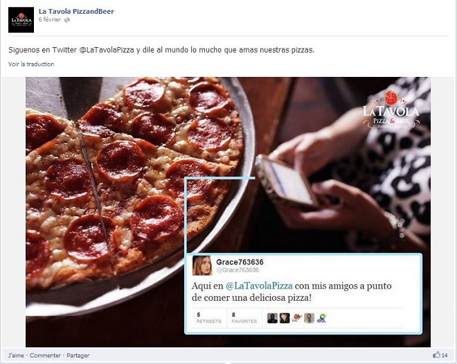 Pizzeria sur facebook invite ses fans sur twitter