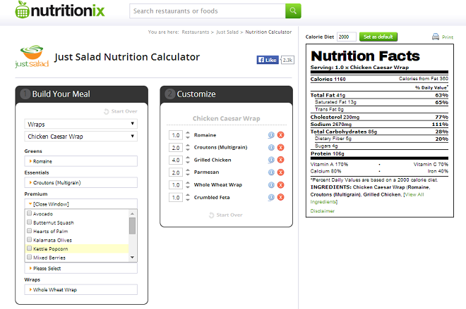 Nutritionix Just Salad