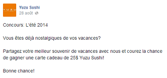 Yuzu Sushi concours Facebook