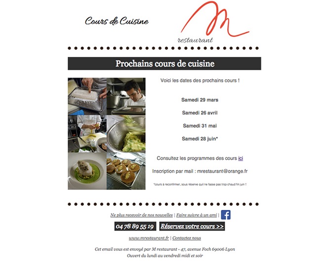 Newsletter pour restaurant