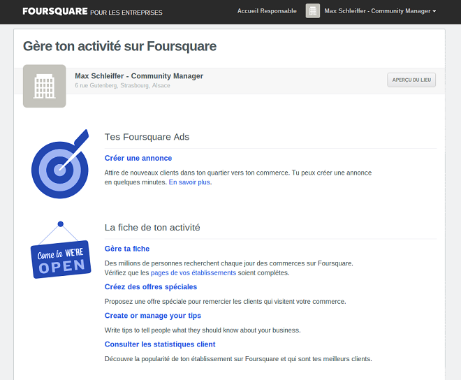 Foursquare pour les commerçants