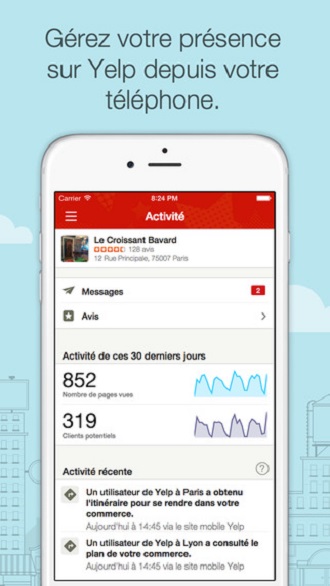 application yelp pour les professionnels