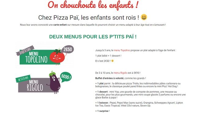 un menu pour les bébés au restaurant