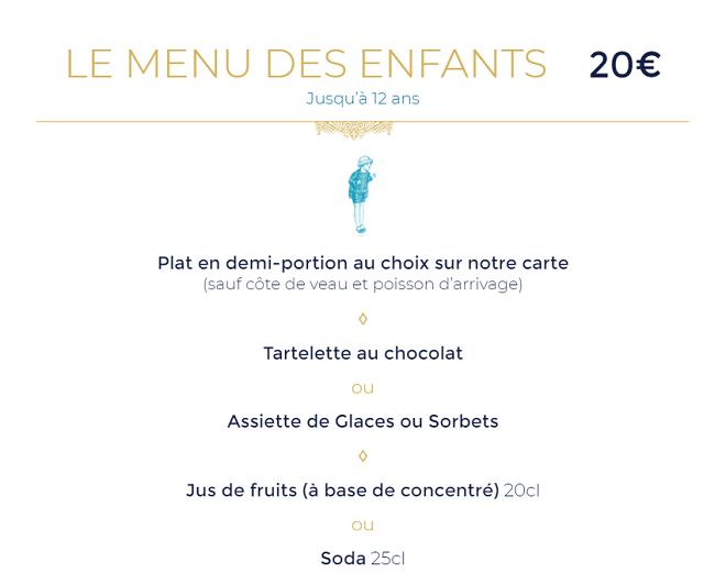 menu enfant au restaurant le train bleu