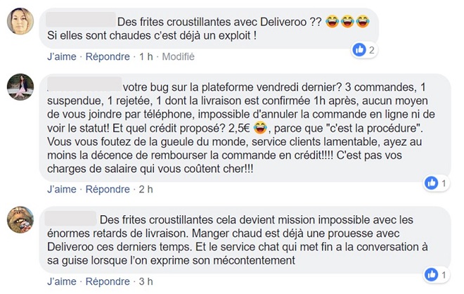 mauvais service clients deliveroo