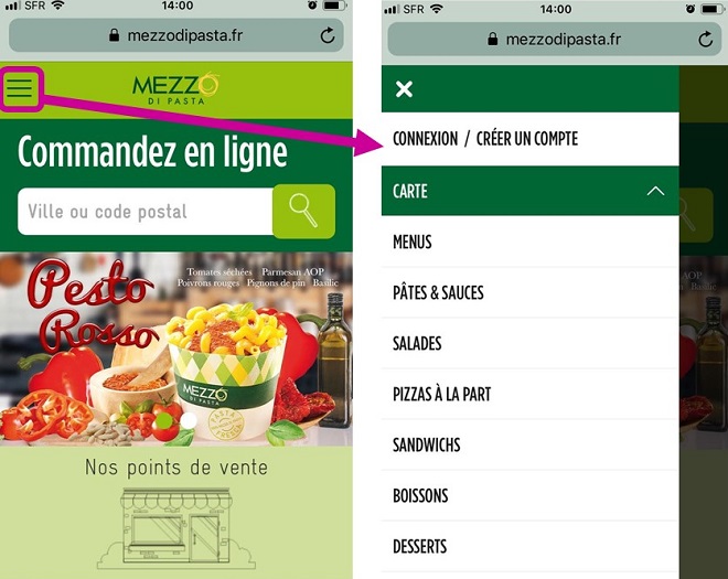 menu hamburger sur site responsive